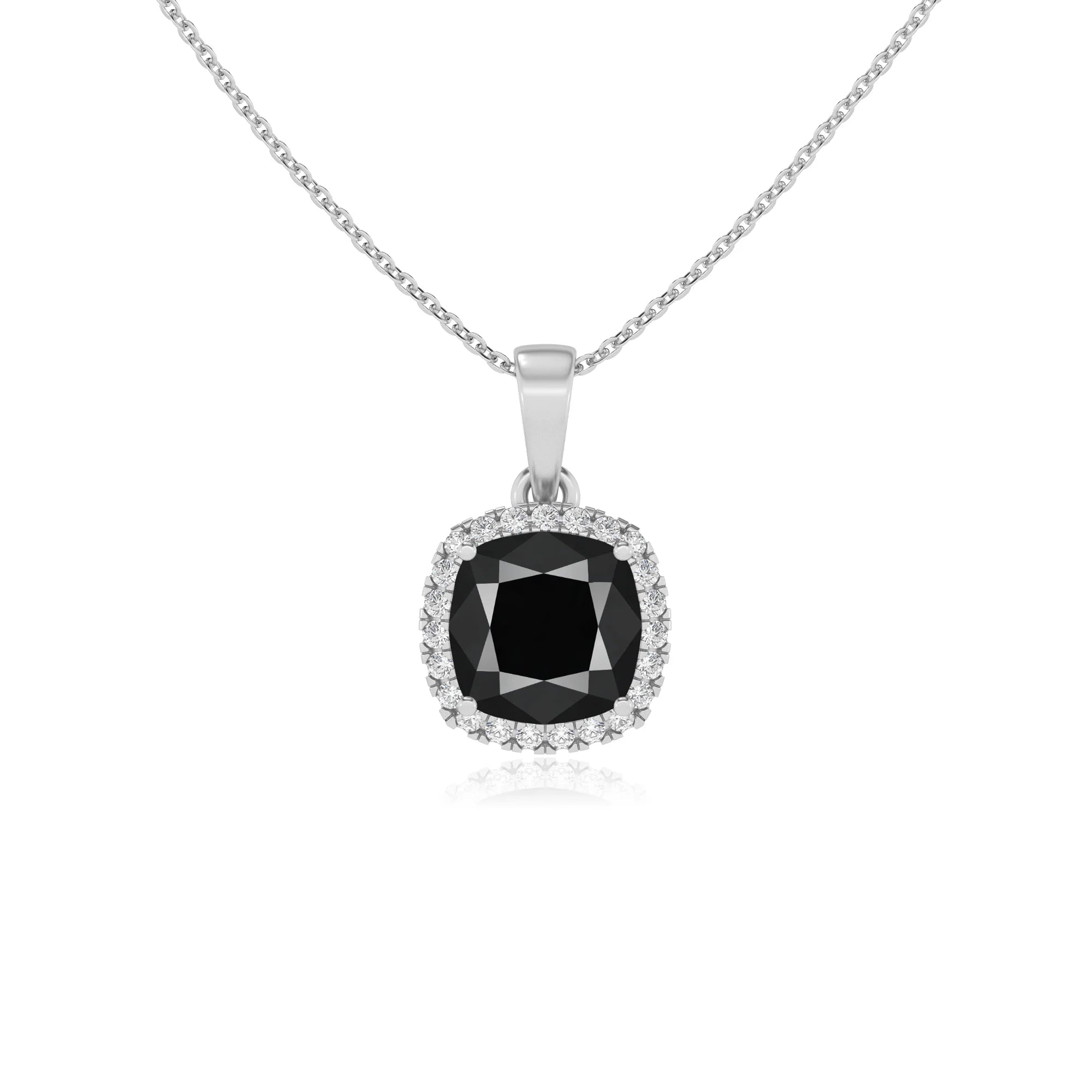 natural black-onyx cushion solitaire necklaces in platinum