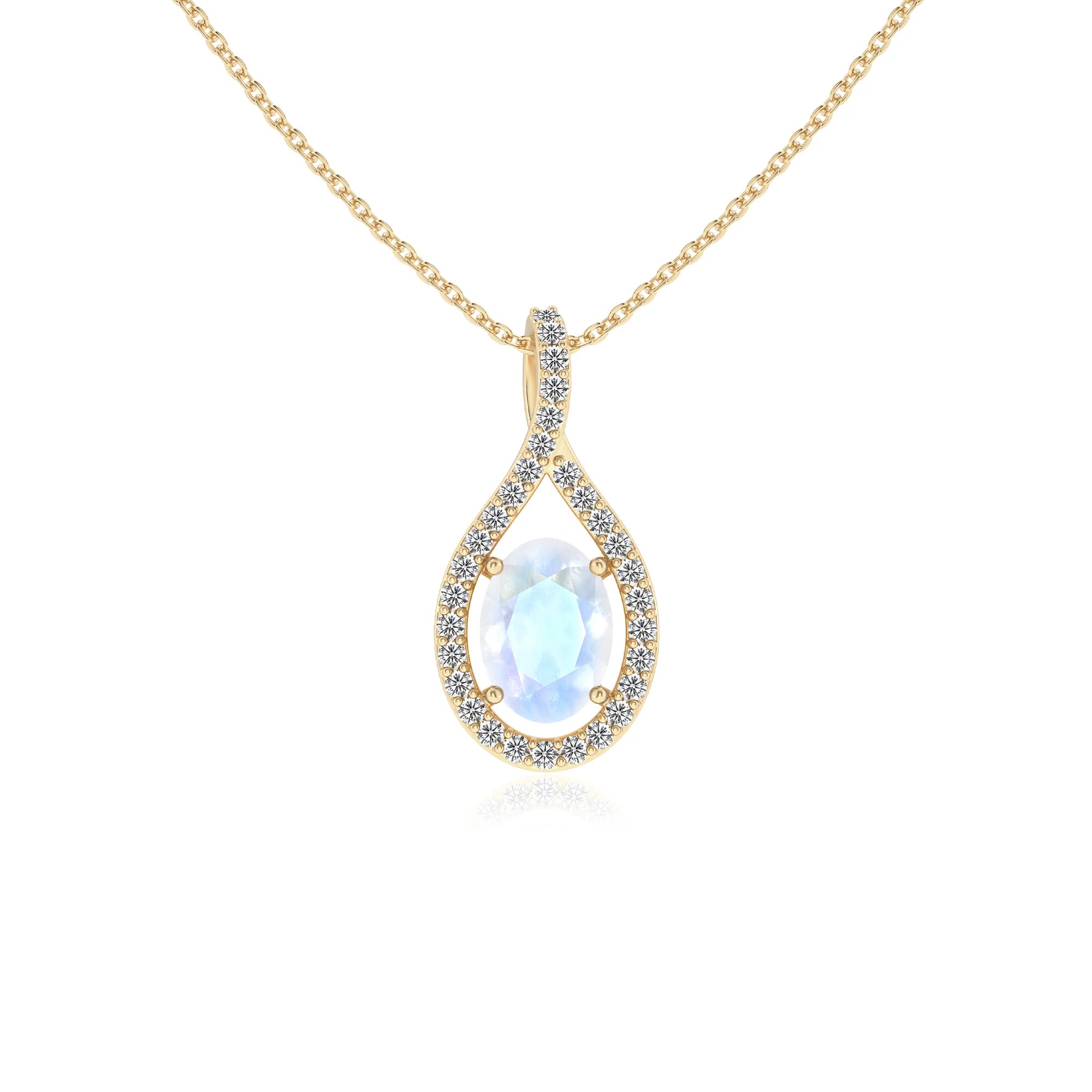 natural rainbow-moonstone oval solitaire necklaces in yellow gold