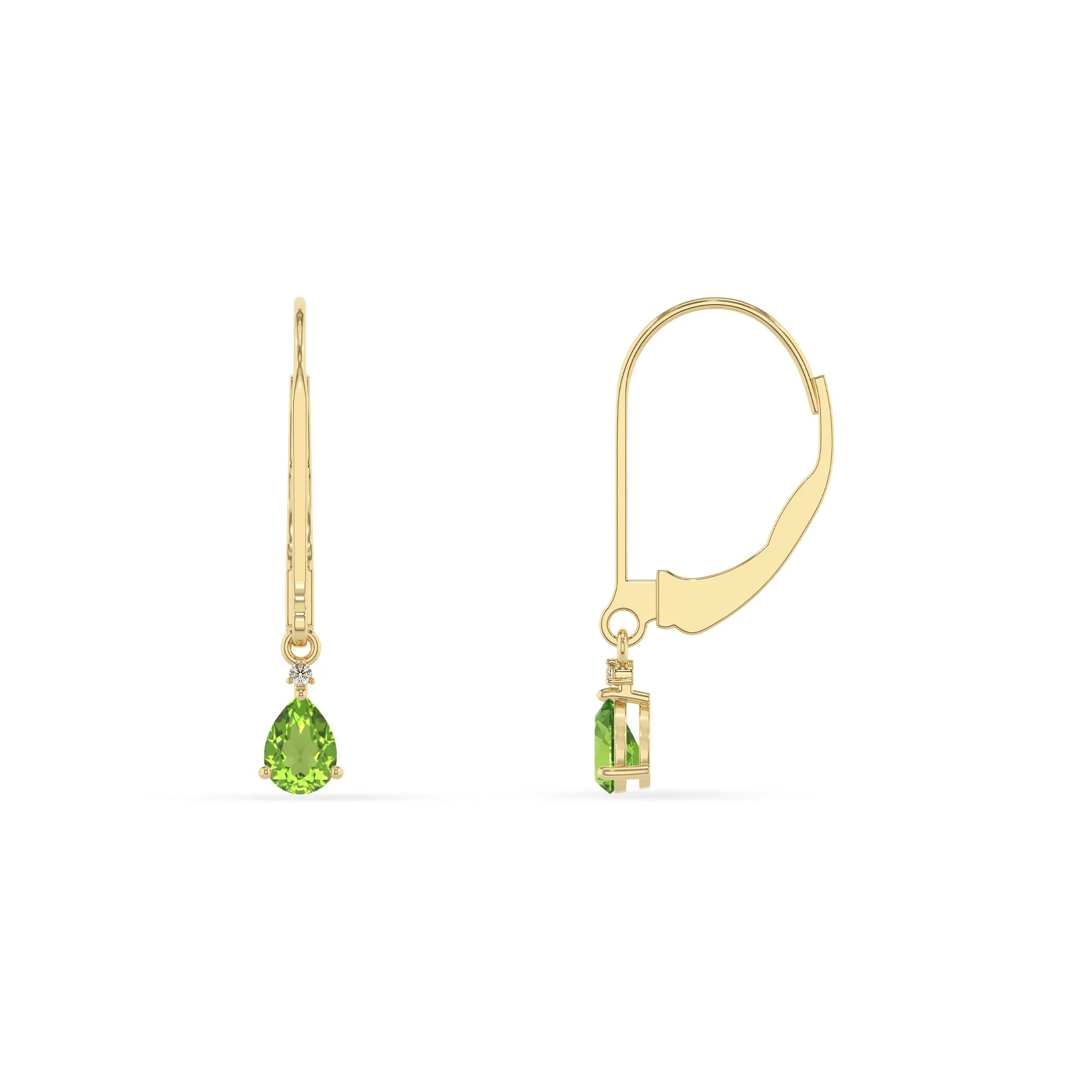 natural peridot pear drop earrings in yellow gold