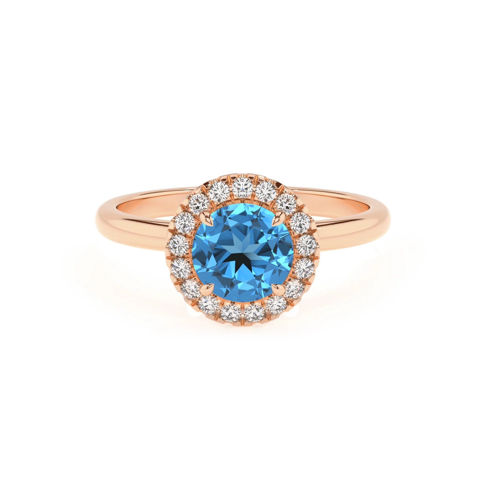 natural swiss-blue-topaz round solitaire rings in rose gold