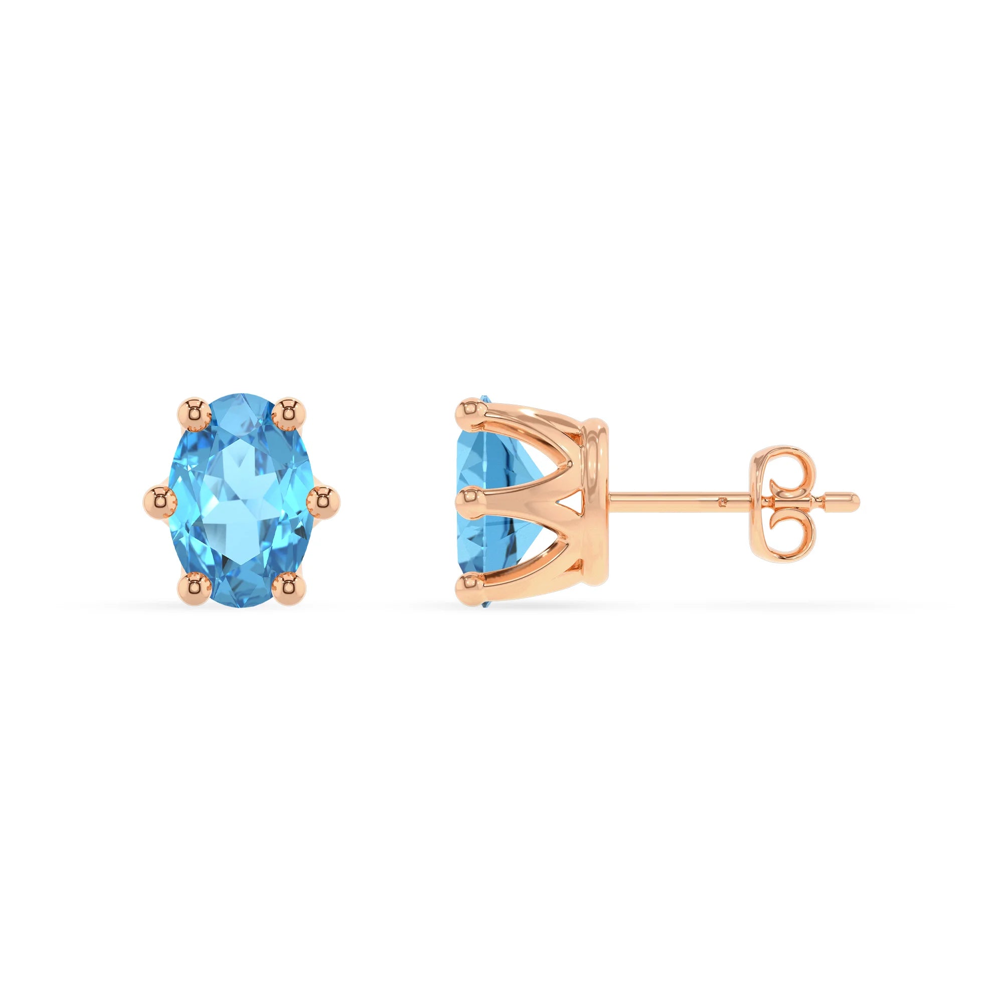 natural swiss blue topaz oval stud earrings in rose gold