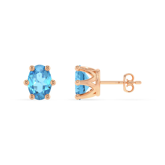 natural swiss blue topaz oval stud earrings in rose gold