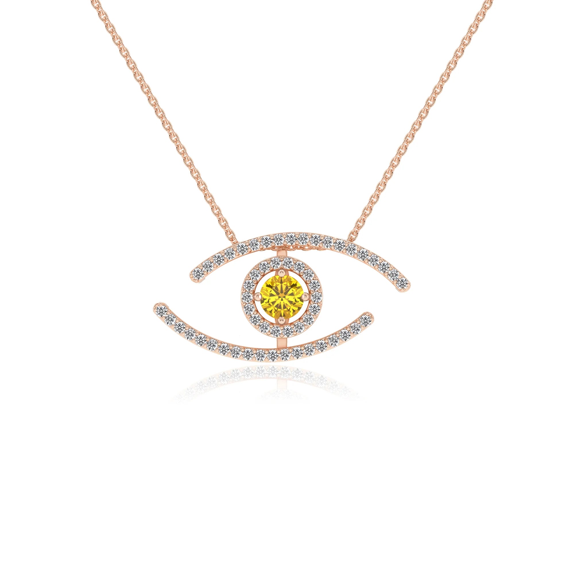 lab grown yellow-sapphire round solitaire necklaces in rose gold