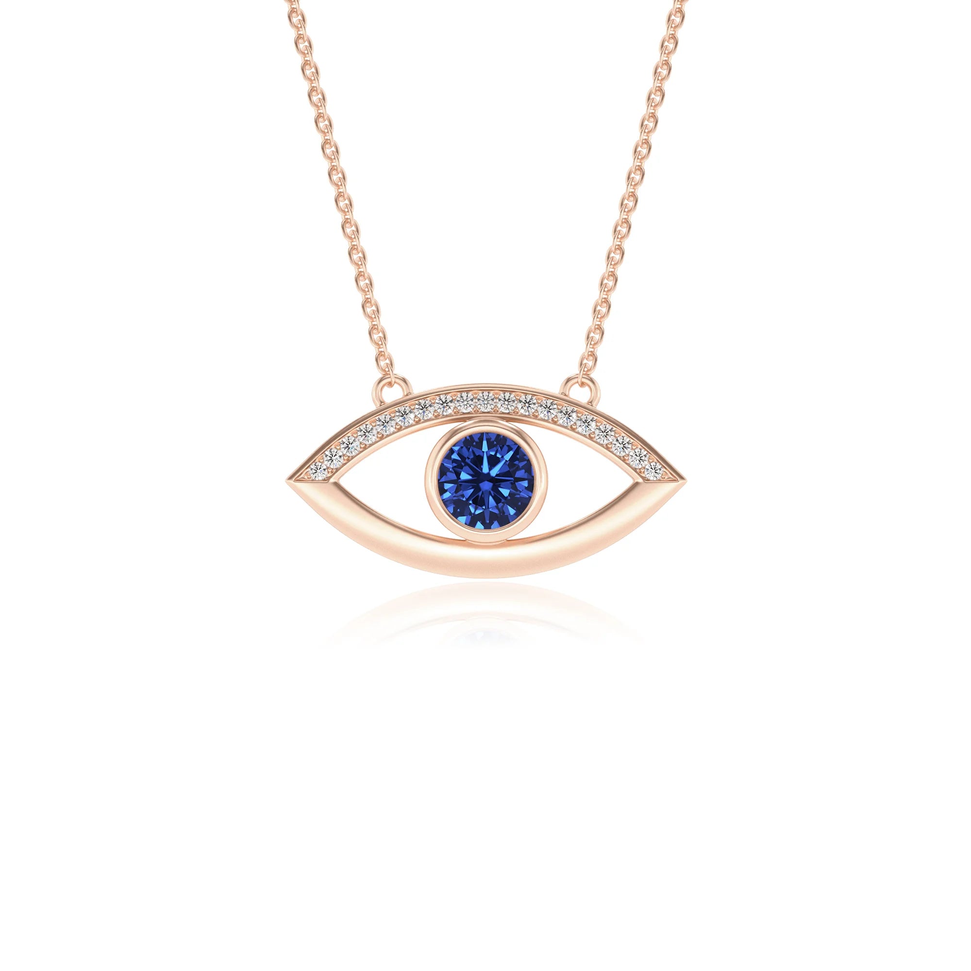 lab grown blue-sapphire round solitaire necklaces in rose gold
