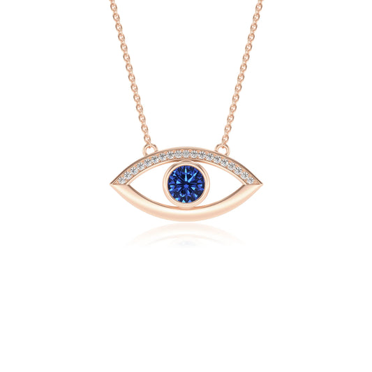 lab grown blue-sapphire round solitaire necklaces in rose gold
