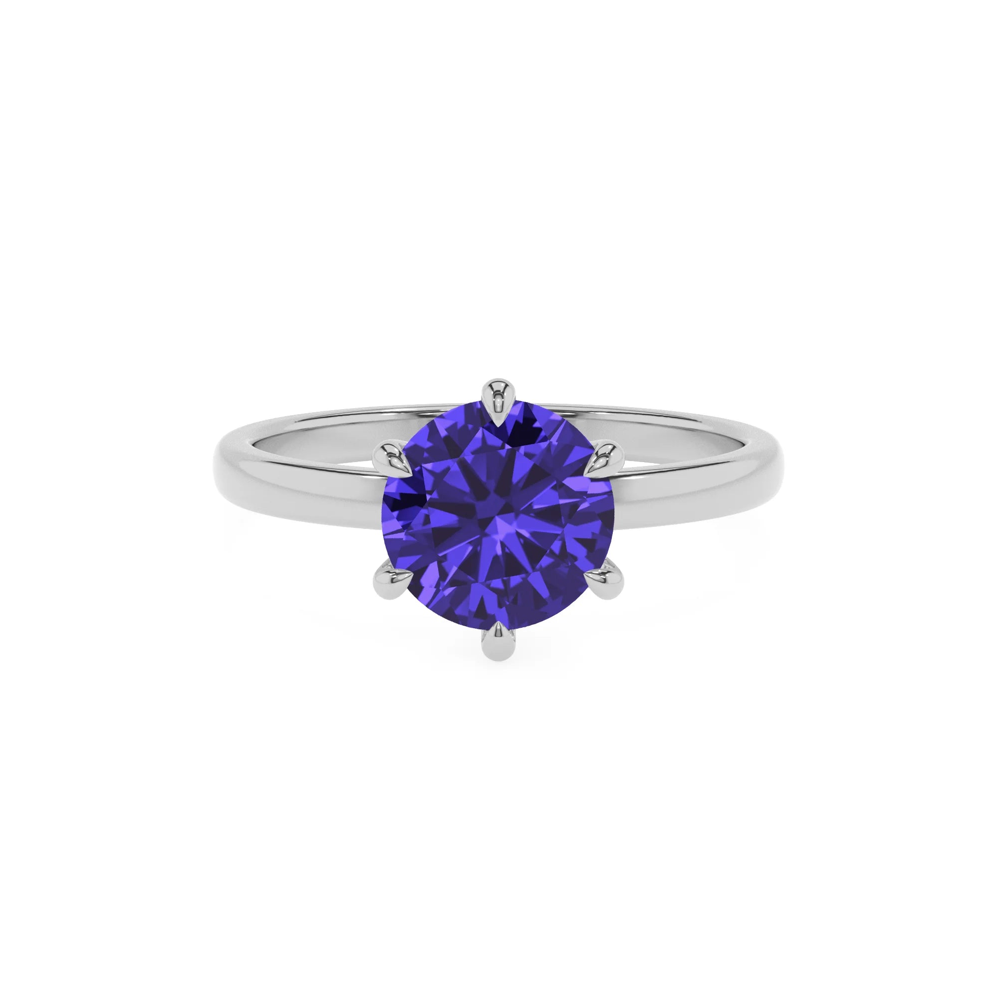 lab grown tanzanite round solitaire rings in white gold