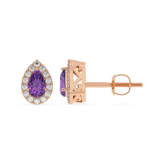 lab grown amethyst pear stud earrings in rose gold