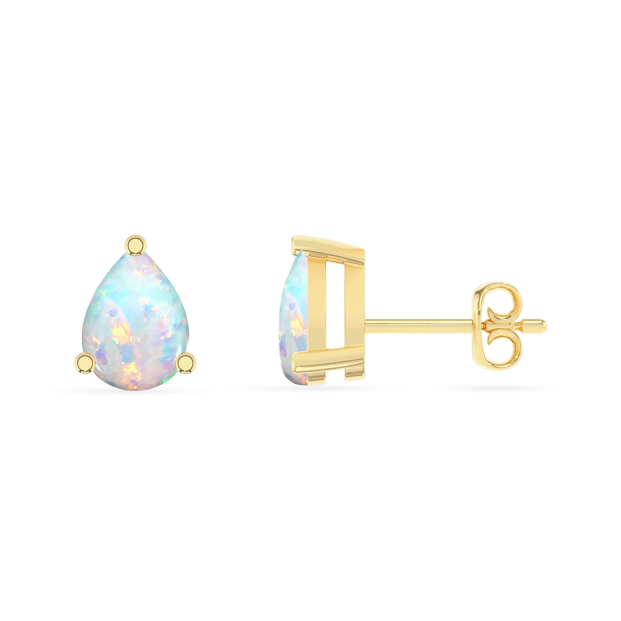 lab grown opal pear stud earrings in yellow gold