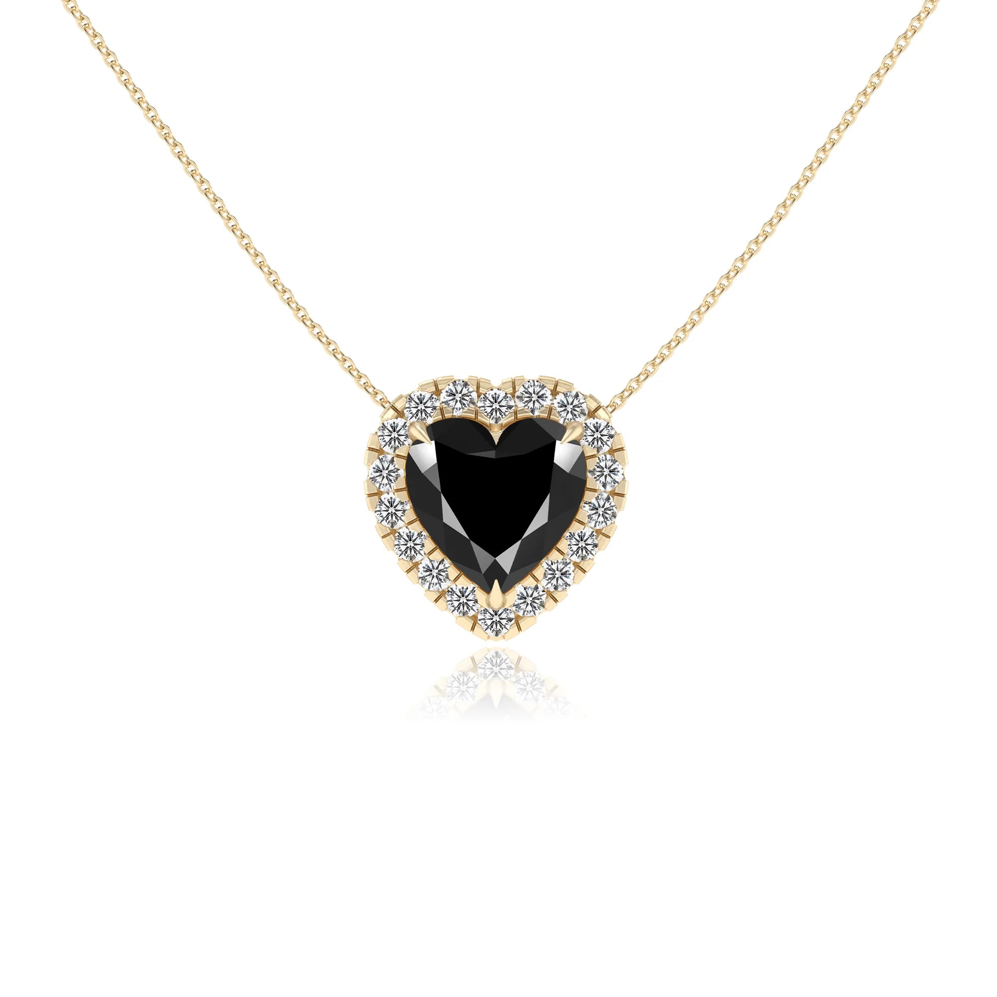natural black onyx heart solitaire necklaces in yellow gold