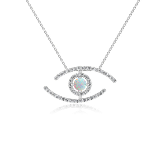 lab grown opal round solitaire necklaces in platinum