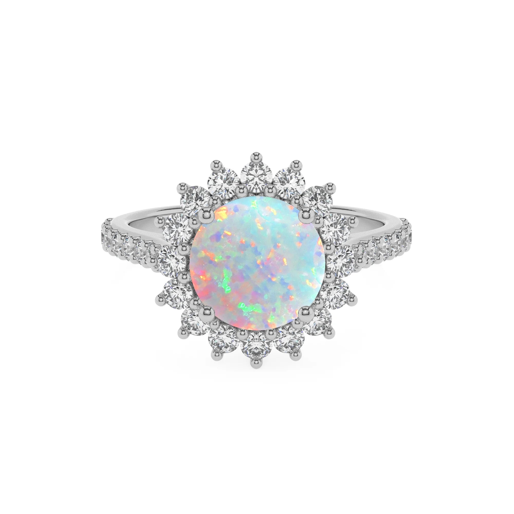 lab grown opal round solitaire rings in platinum
