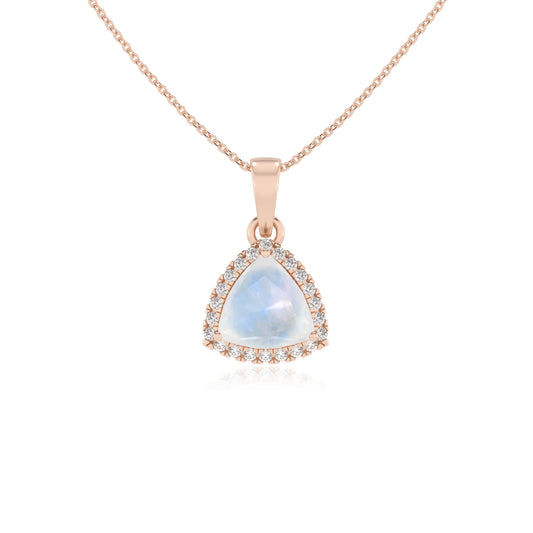 natural rainbow-moonstone trillion solitaire necklaces in rose gold