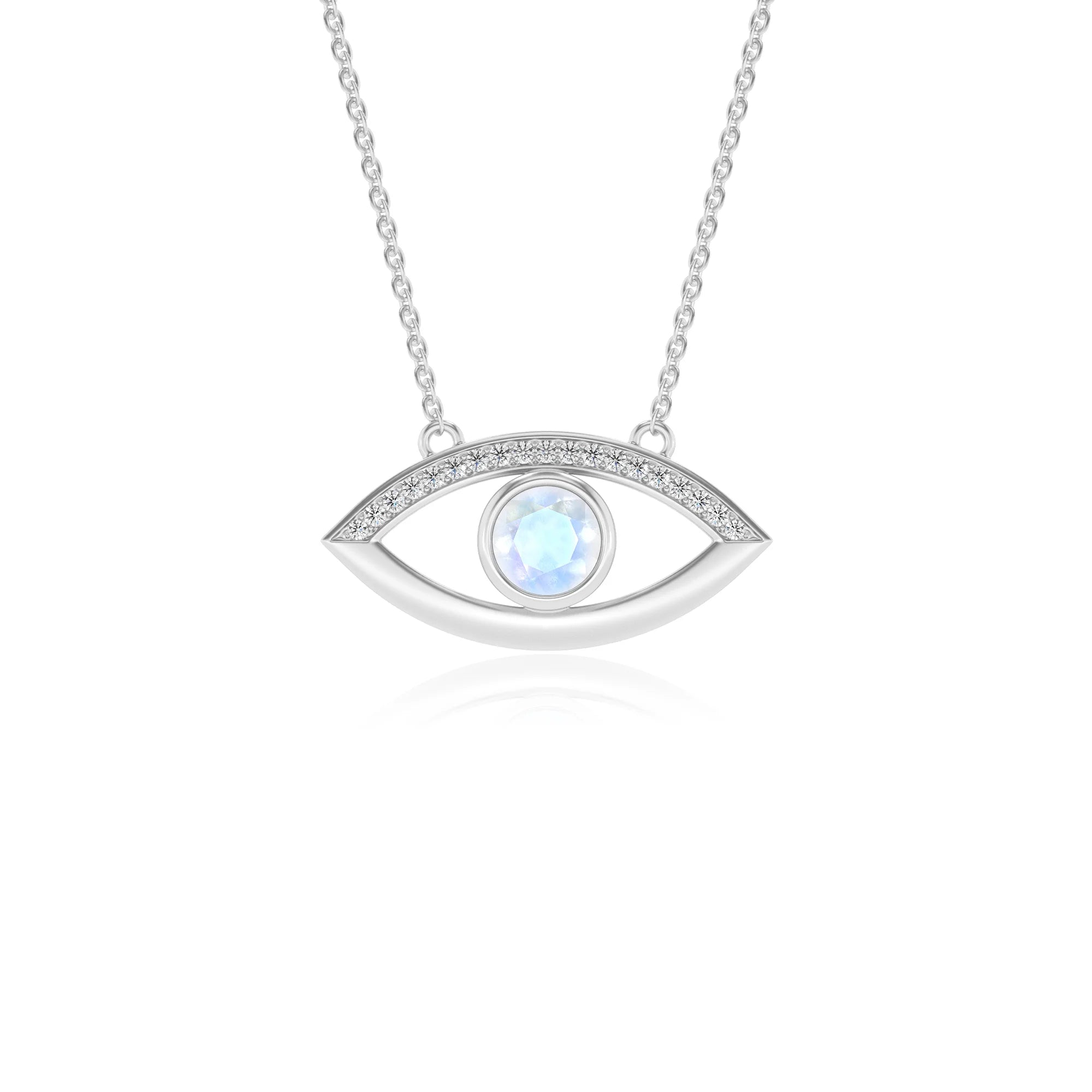 natural rainbow-moonstone round solitaire necklaces in sterling silver
