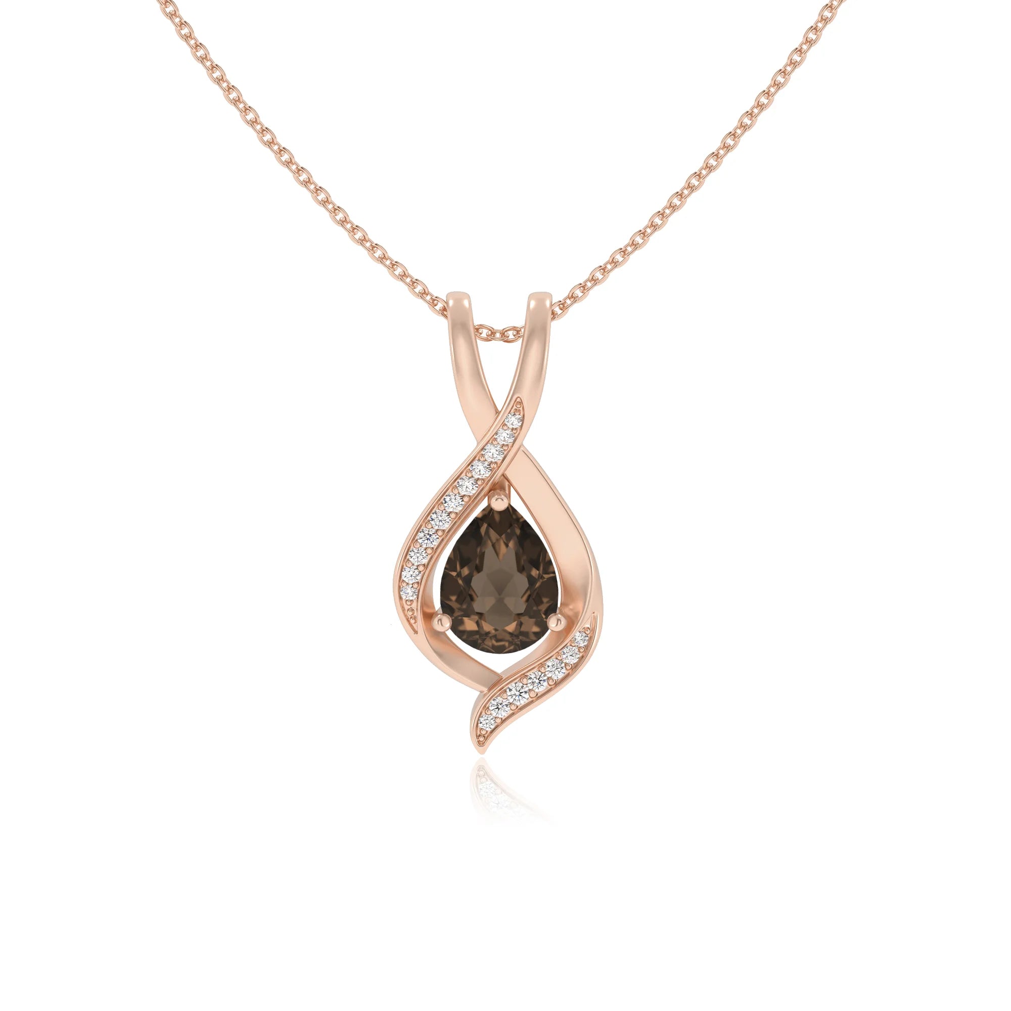 natural smoky-quartz pear solitaire necklaces in rose gold