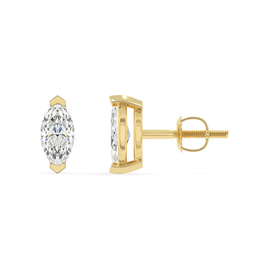 lab grown moissanite marquise stud earrings in yellow gold