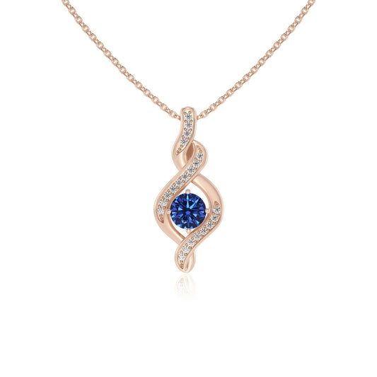 lab grown blue-sapphire round solitaire necklaces in rose gold
