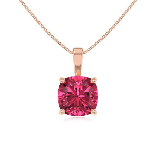 lab grown pink-tourmaline cushion solitaire necklaces in rose gold