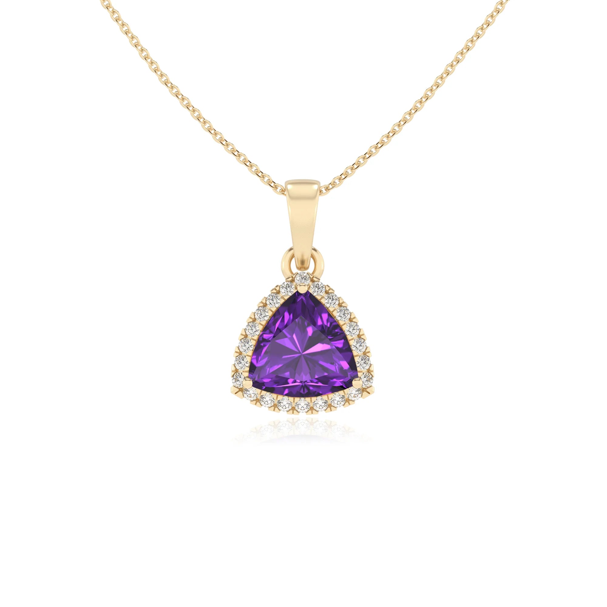 lab grown amethyst trillion solitaire necklaces in yellow gold