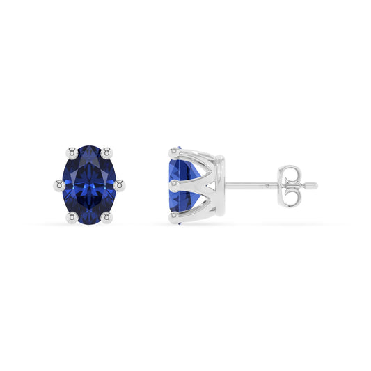 lab grown blue sapphire oval stud earrings in sterling silver