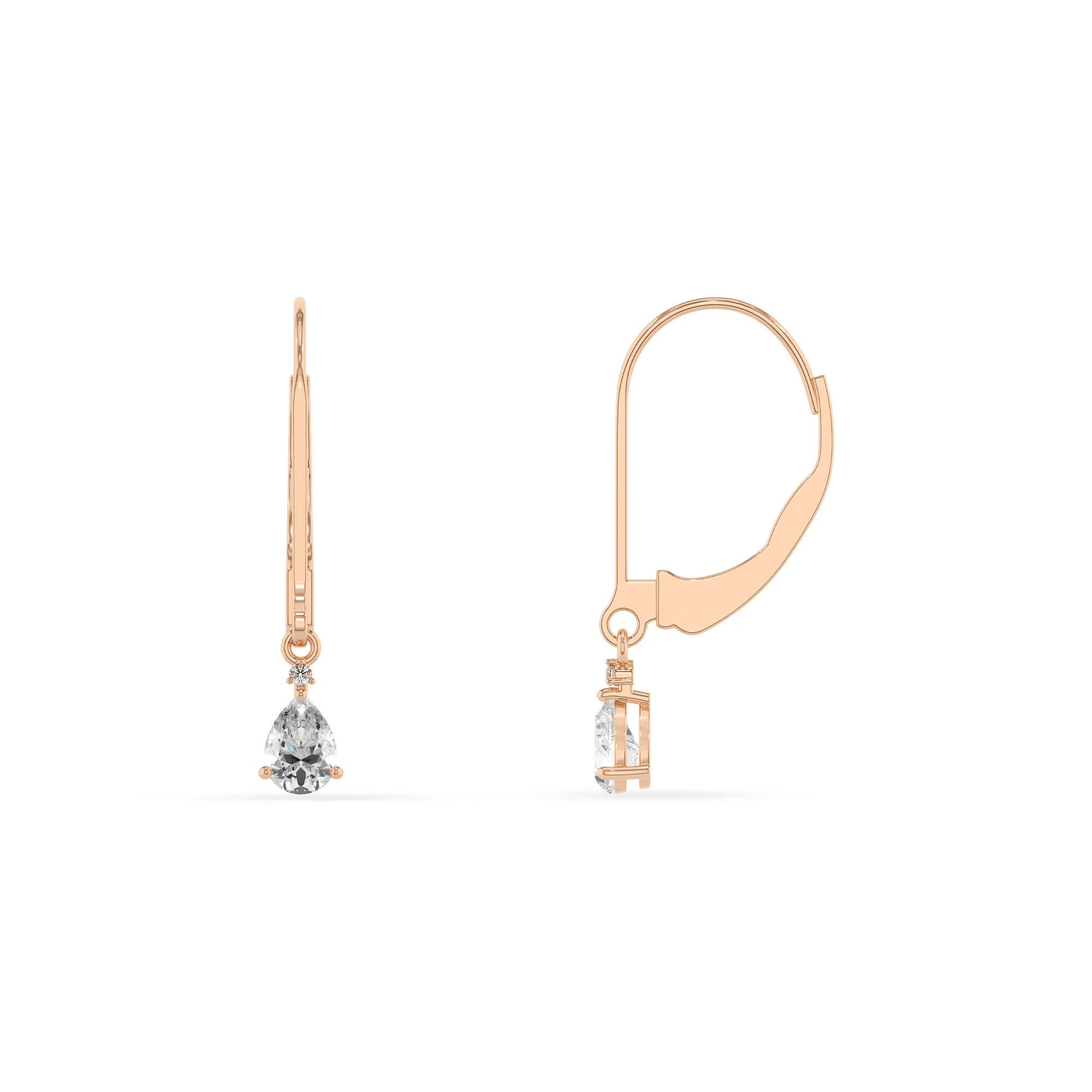 lab grown moissanite pear drop earrings in rose gold