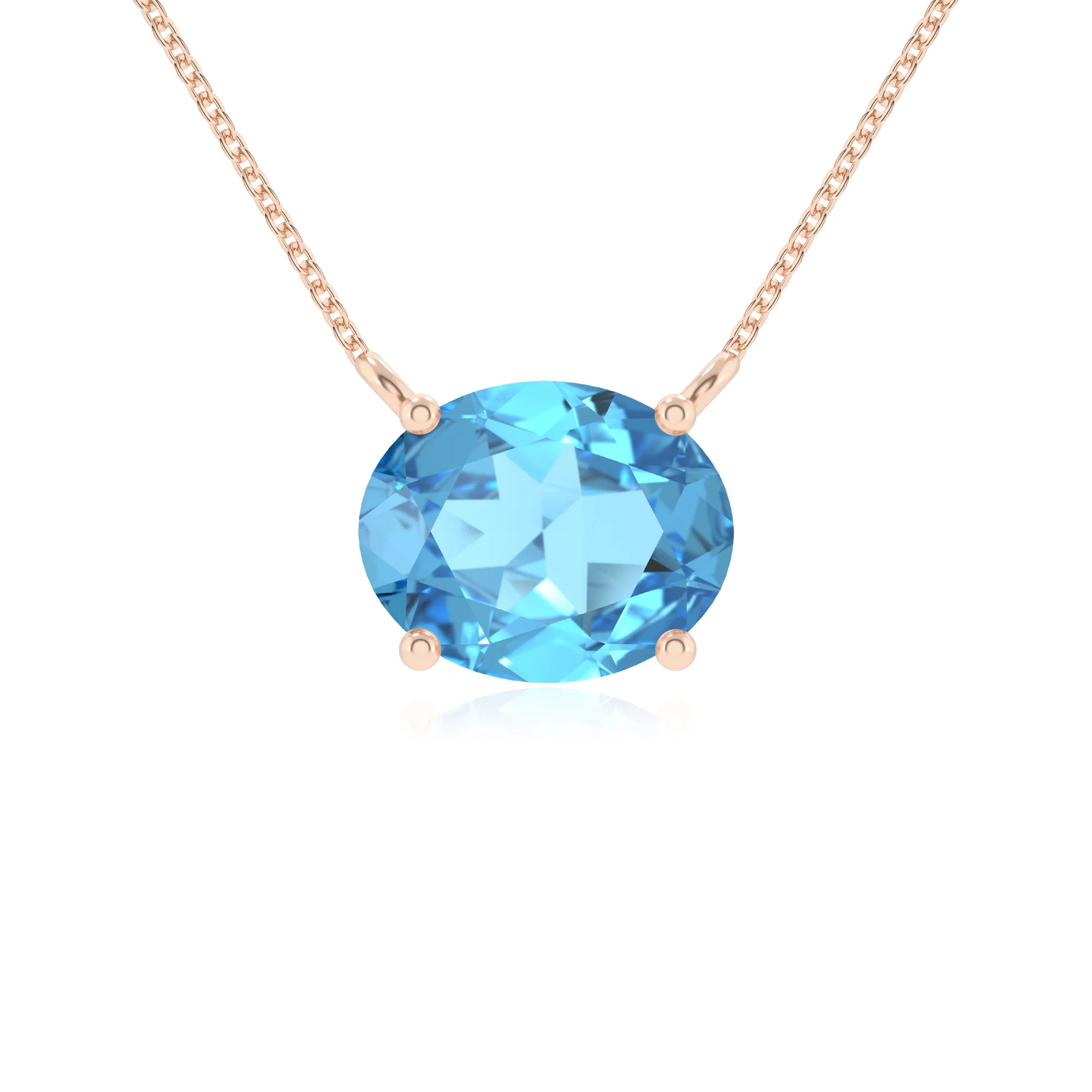 natural swiss-blue-topaz oval solitaire necklaces in rose gold