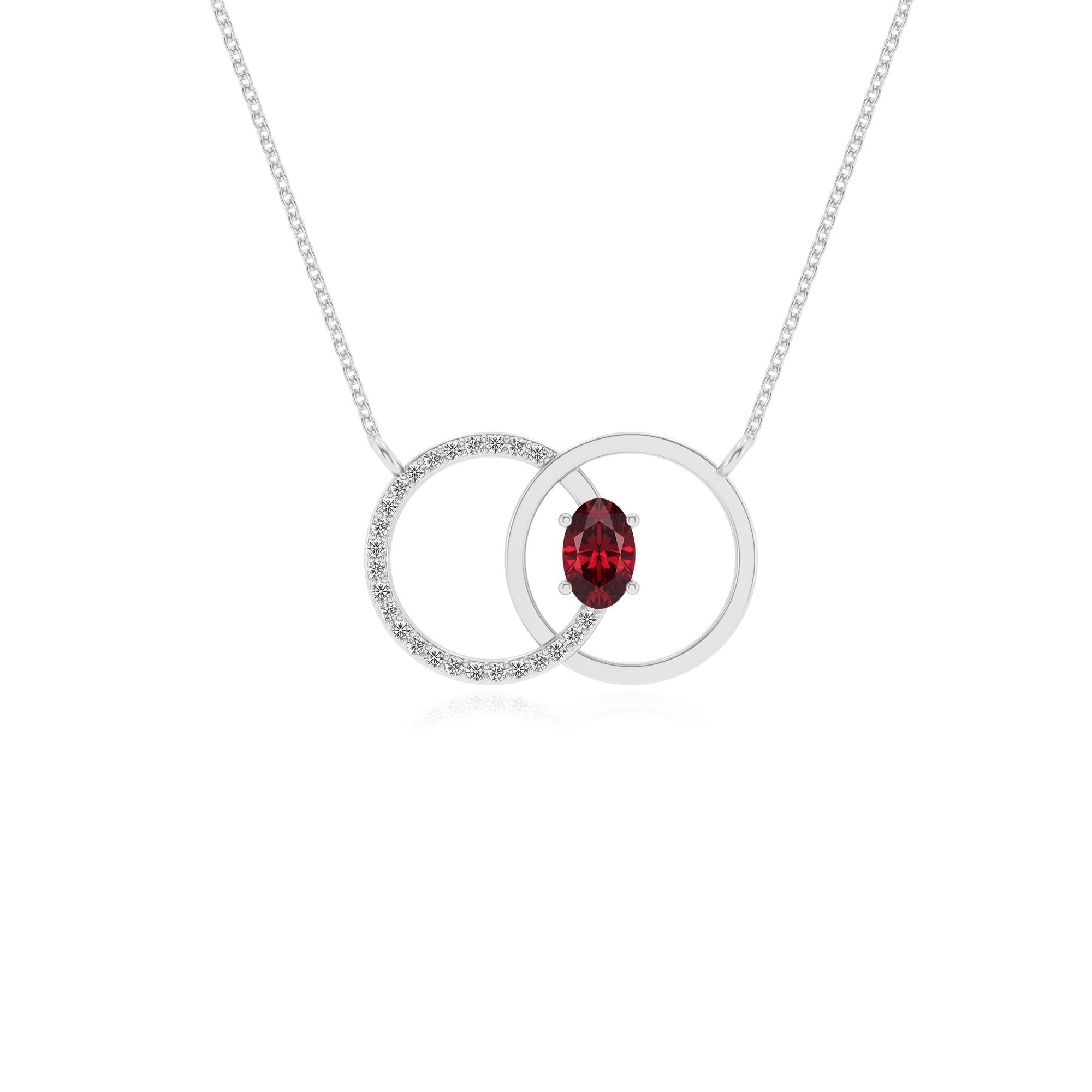 lab grown ruby oval solitaire necklaces in white gold