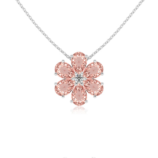 lab grown morganite pear solitaire necklaces in sterling silver