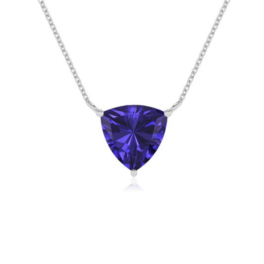 lab grown tanzanite trillion solitaire necklaces in sterling silver