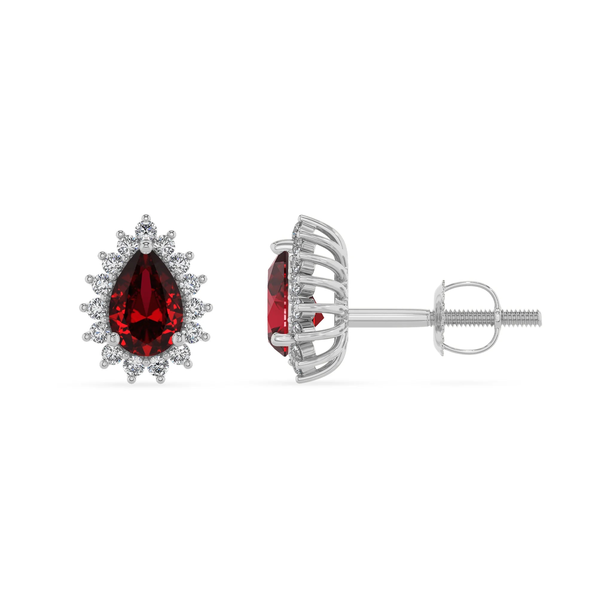 lab grown ruby pear stud earrings in platinum