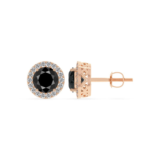 natural black onyx round stud earrings in rose gold