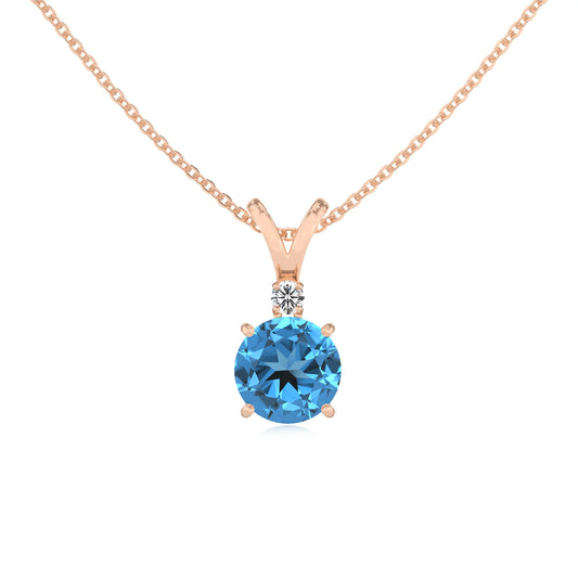 natural swiss-blue-topaz round solitaire v-bale necklaces in rose gold