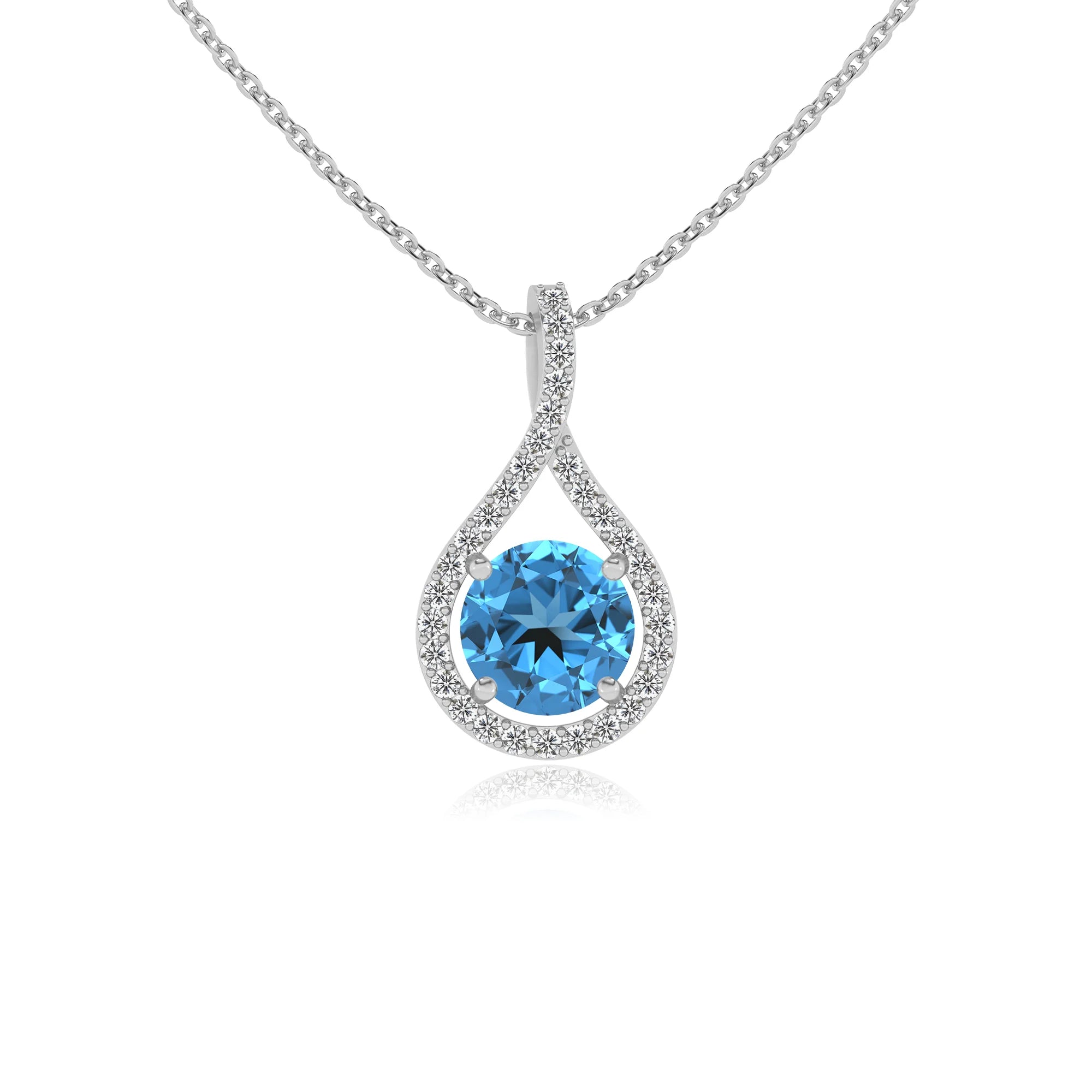 natural swiss-blue-topaz round solitaire necklaces in white gold