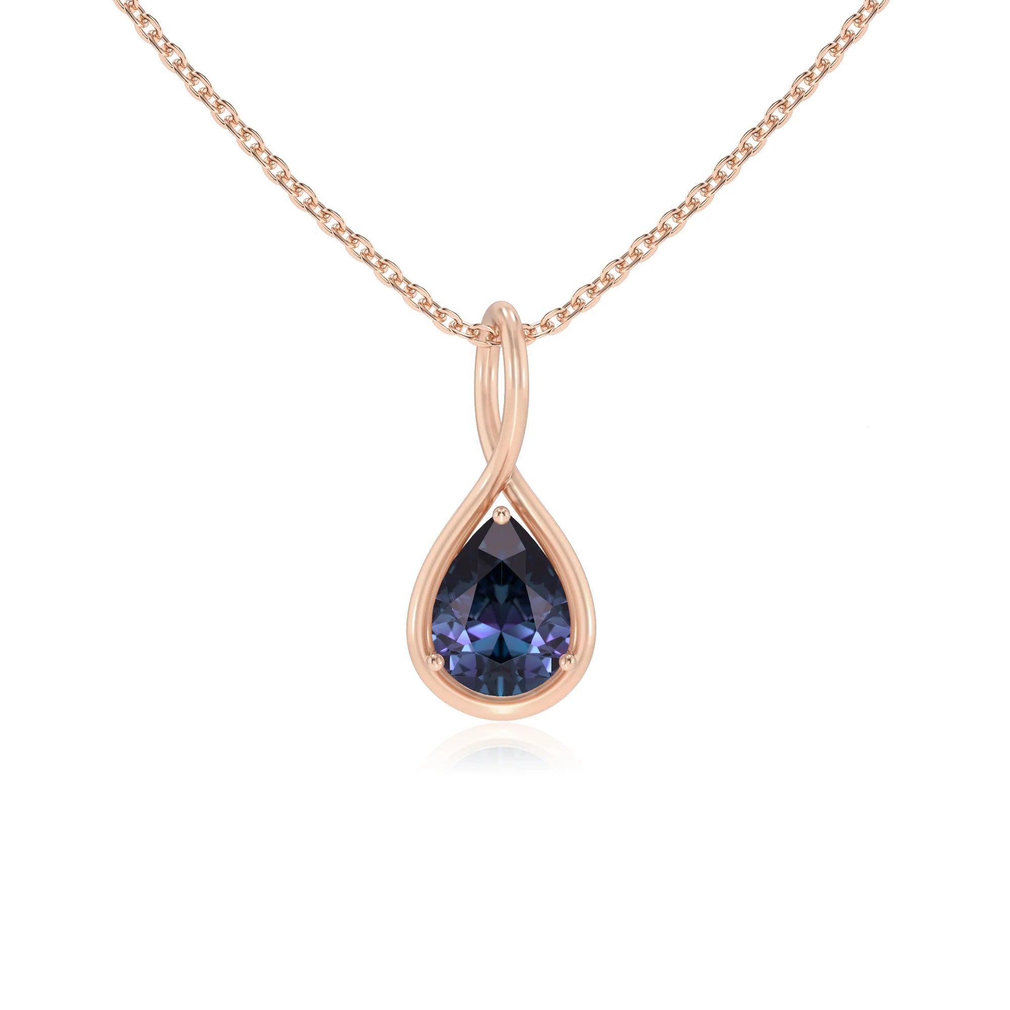 lab grown alexandrite pear solitaire necklaces in rose gold