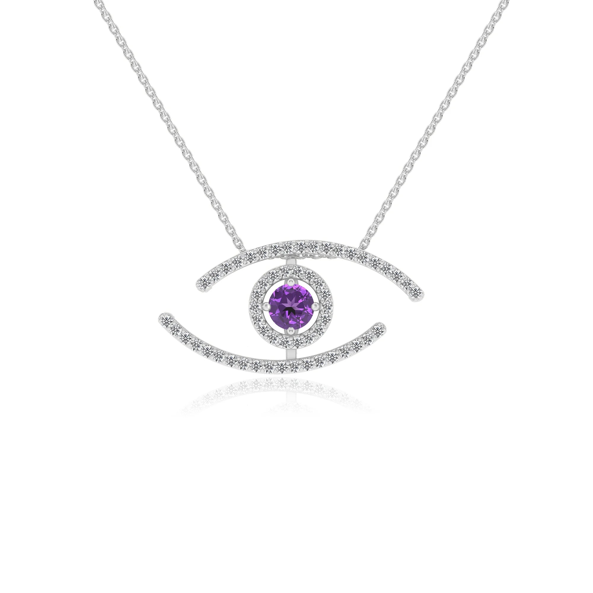 lab grown amethyst round solitaire necklaces in white gold