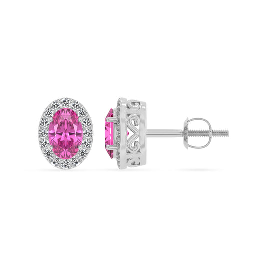 lab grown pink sapphire oval stud earrings in platinum