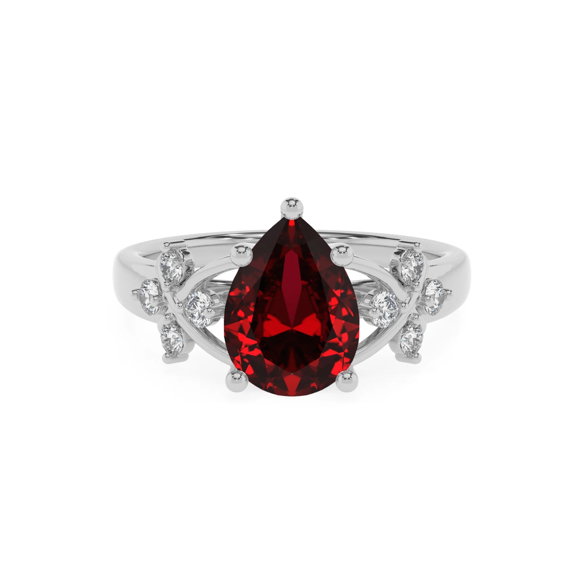 lab grown ruby pear solitaire rings in platinum