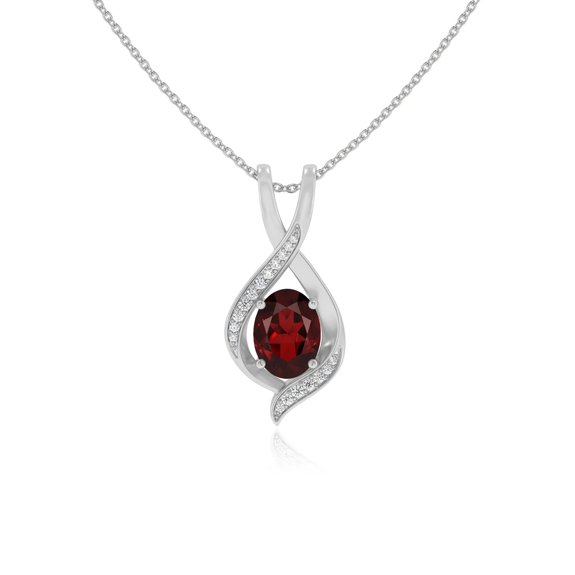 natural garnet oval solitaire necklaces in sterling silver