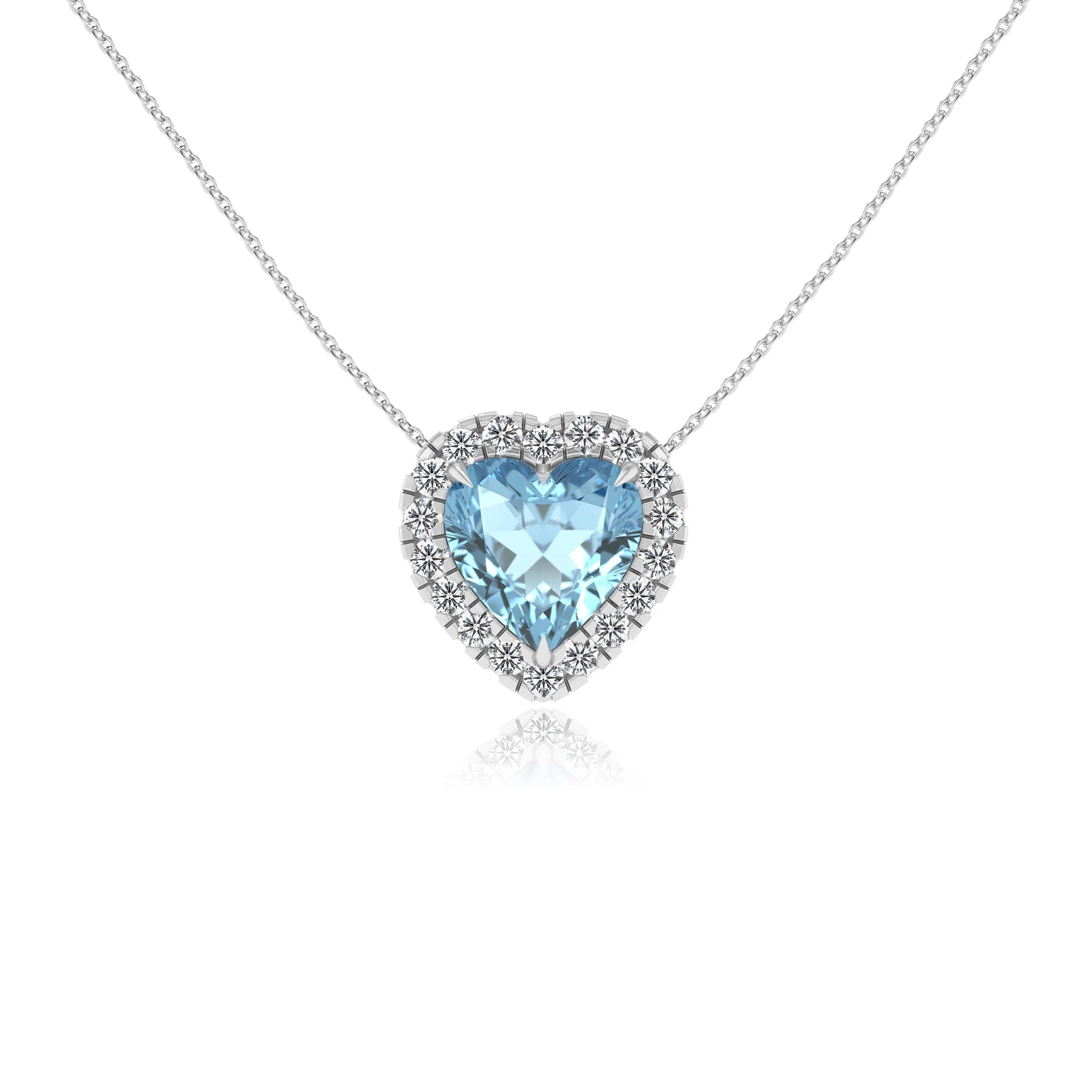 lab grown aquamarine heart solitaire necklaces in white gold