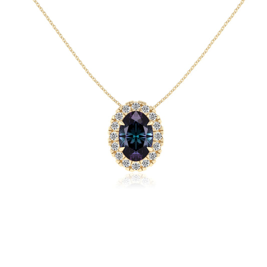 lab grown alexandrite oval solitaire necklaces in yellow gold