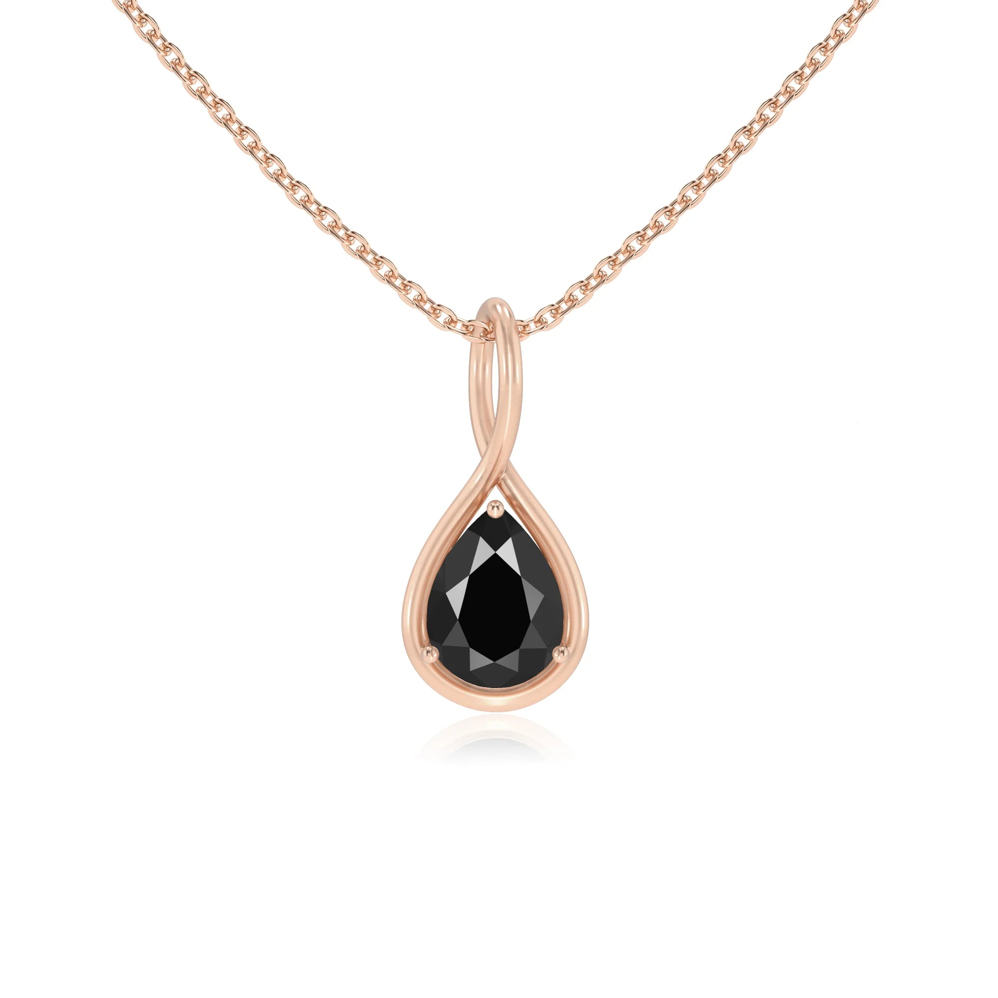 natural black-onyx pear solitaire necklaces in rose gold