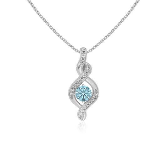 lab grown aquamarine round solitaire necklaces in white gold