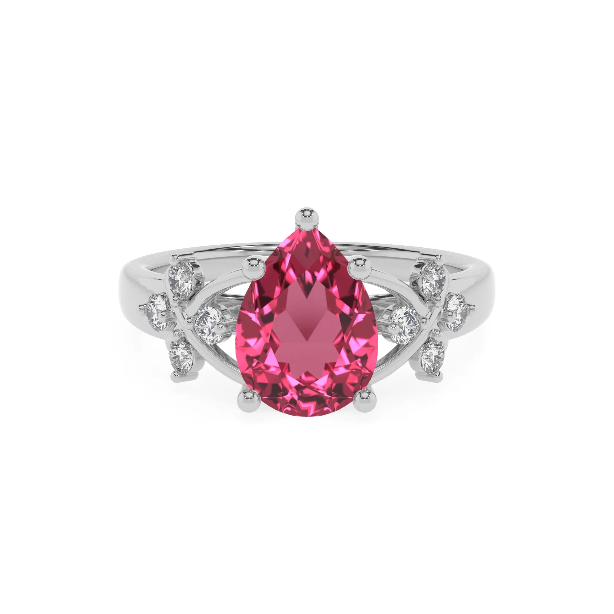 lab grown pink-tourmaline pear solitaire rings in white gold