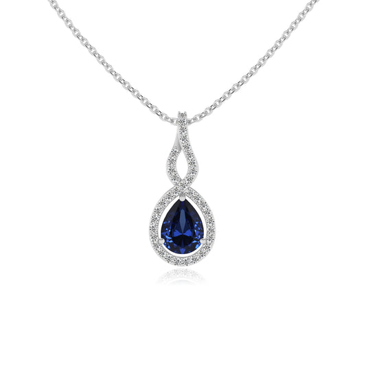lab grown blue-sapphire pear necklaces in platinum