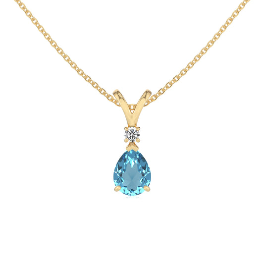 natural swiss-blue-topaz pear solitaire v-bale necklaces in yellow gold