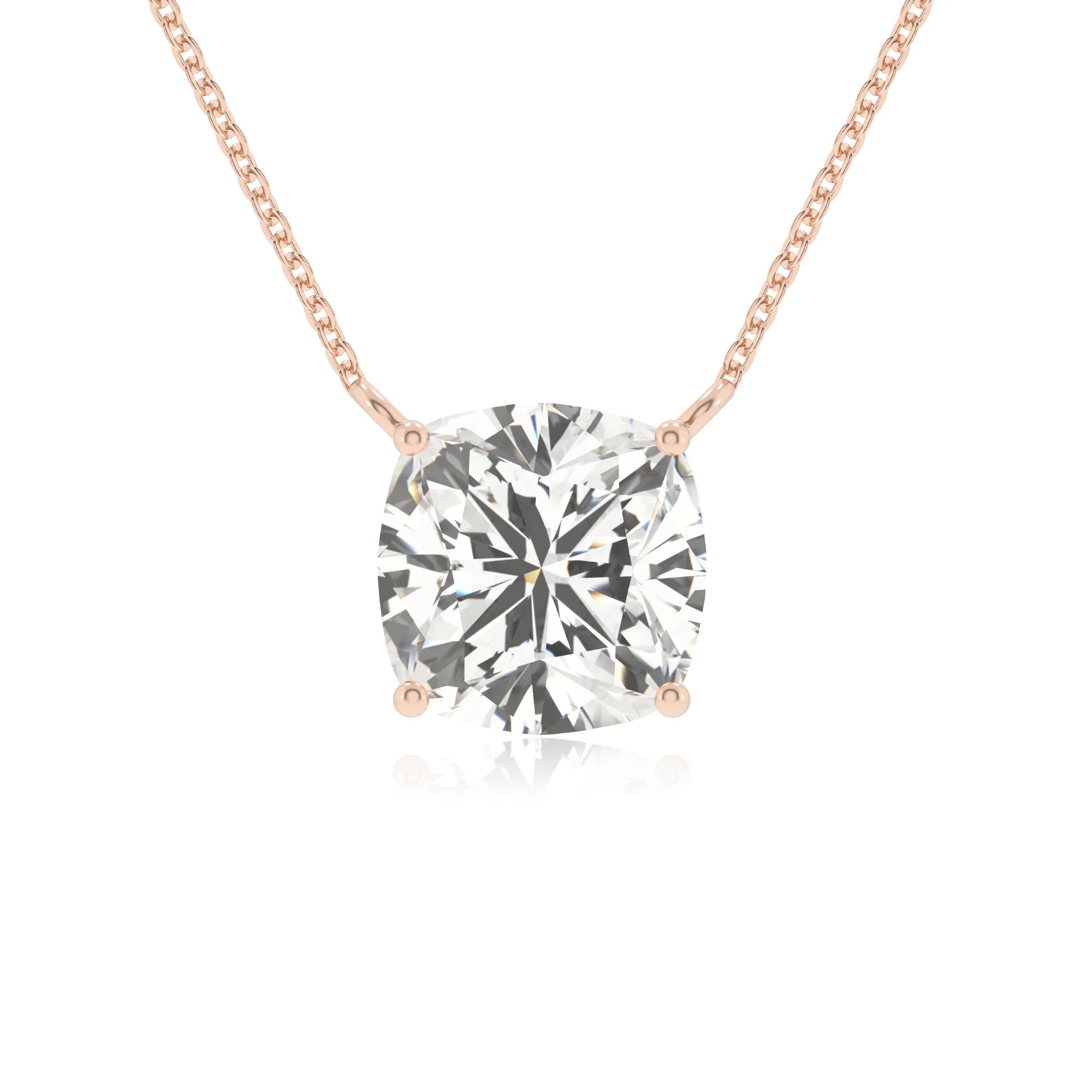 lab grown moissanite cushion solitaire necklaces in rose gold