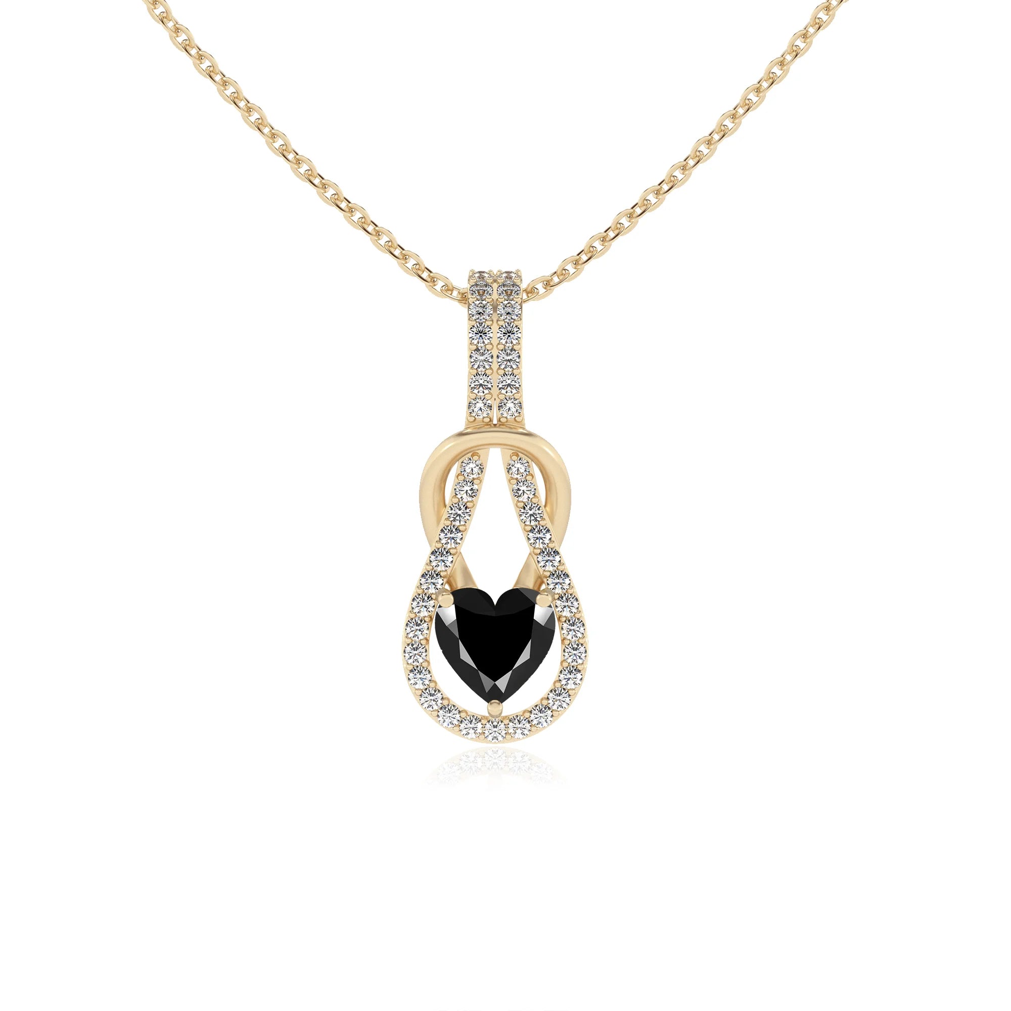 natural black-onyx heart infinity v-bale necklaces in yellow gold
