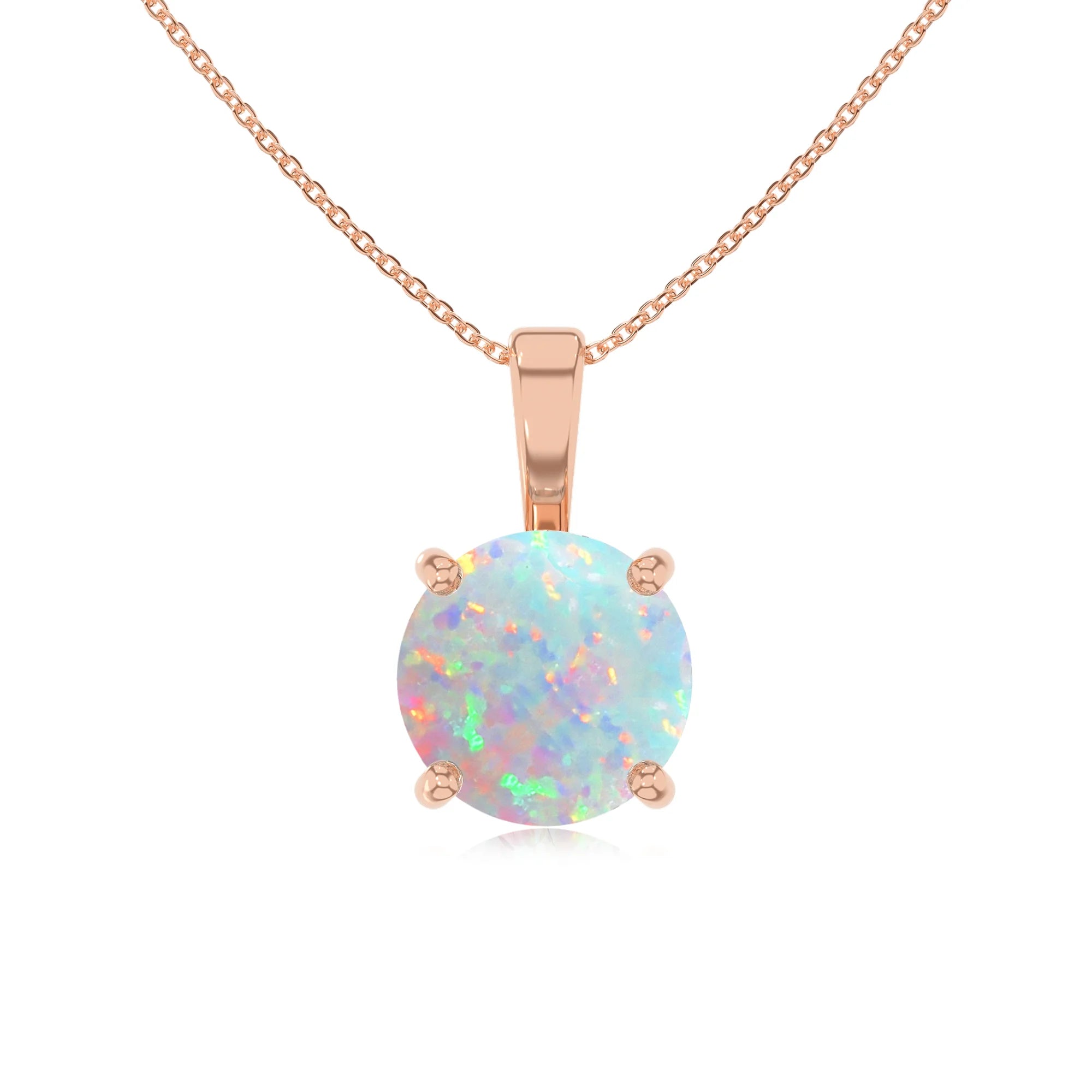 lab grown opal round solitaire necklaces in rose gold