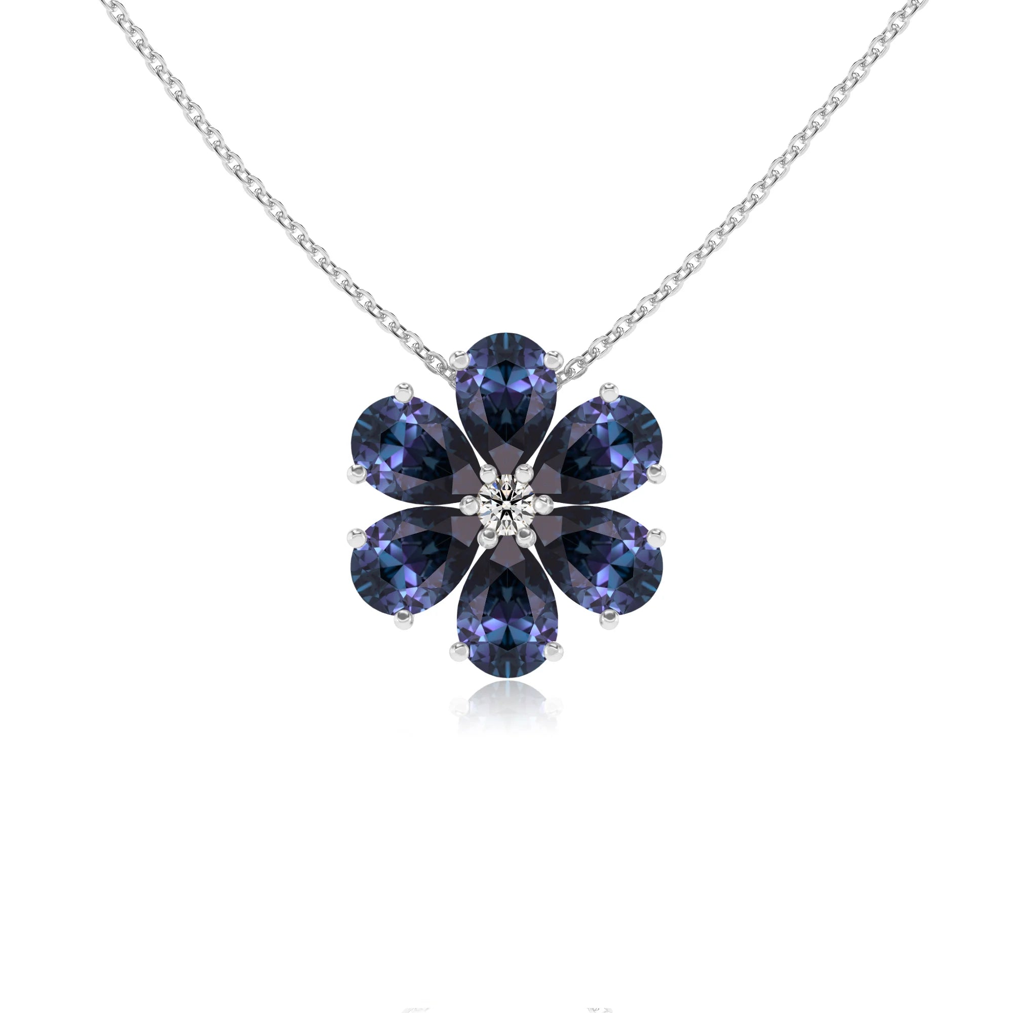 lab grown alexandrite pear solitaire necklaces in platinum