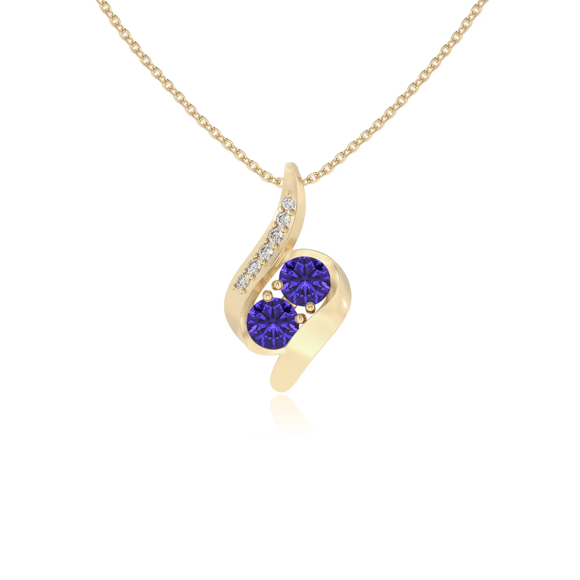 lab grown tanzanite round solitaire v-bale necklaces in yellow gold