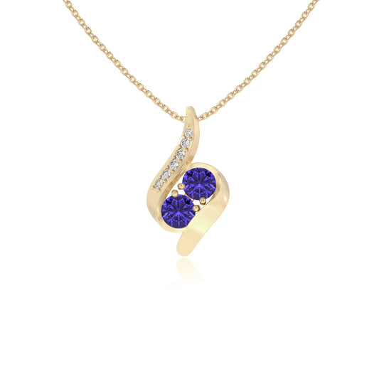 lab grown tanzanite round solitaire v-bale necklaces in yellow gold